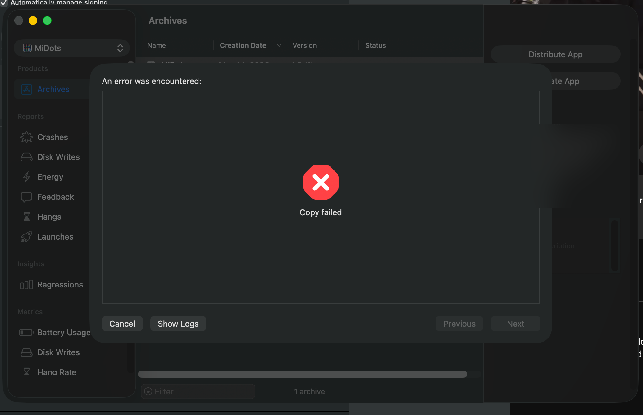 Copy failed error