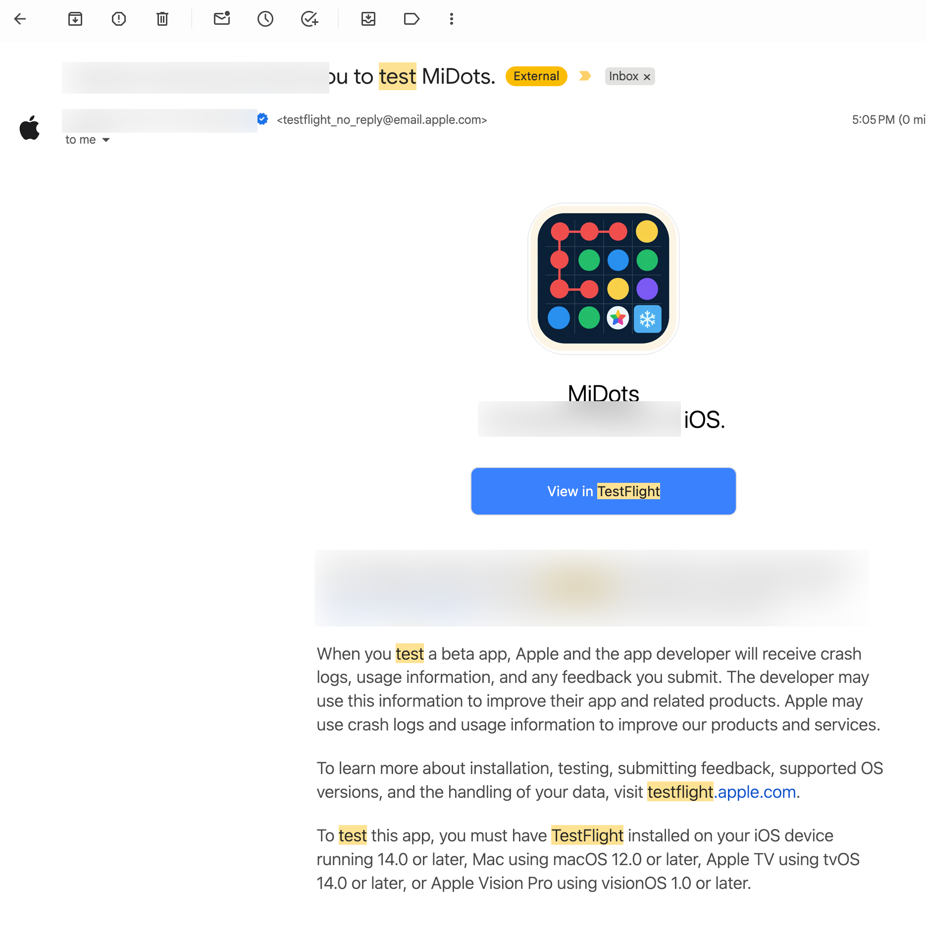 TestFlight invitation email